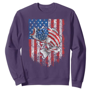 Funny Bass Fish Fishing Vintage American Flag Patriotic Sweatshirt TS11 Purple Print Your Wear