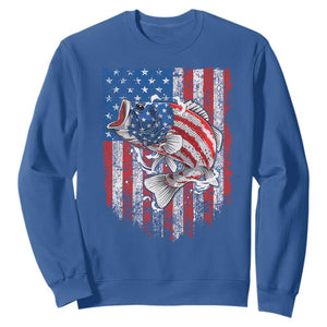 Funny Bass Fish Fishing Vintage American Flag Patriotic Sweatshirt TS11 Royal Blue Print Your Wear