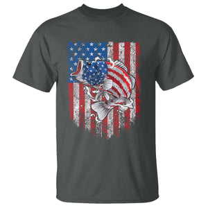 Funny Bass Fish Fishing Vintage American Flag Patriotic T Shirt TS11 Dark Heather Print Your Wear