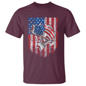 Funny Bass Fish Fishing Vintage American Flag Patriotic T Shirt TS11 Maroon Print Your Wear