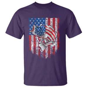 Funny Bass Fish Fishing Vintage American Flag Patriotic T Shirt TS11 Purple Print Your Wear