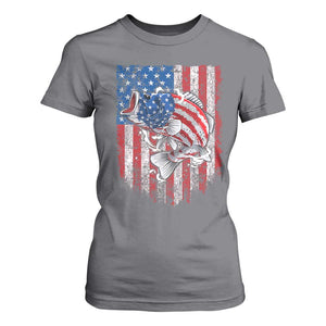 Funny Bass Fish Fishing Vintage American Flag Patriotic T Shirt For Women TS11 Charcoal Print Your Wear