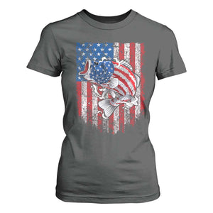 Funny Bass Fish Fishing Vintage American Flag Patriotic T Shirt For Women TS11 Dark Heather Print Your Wear
