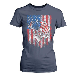 Funny Bass Fish Fishing Vintage American Flag Patriotic T Shirt For Women TS11 Navy Print Your Wear