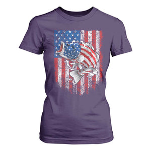 Funny Bass Fish Fishing Vintage American Flag Patriotic T Shirt For Women TS11 Purple Print Your Wear