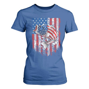 Funny Bass Fish Fishing Vintage American Flag Patriotic T Shirt For Women TS11 Royal Blue Print Your Wear