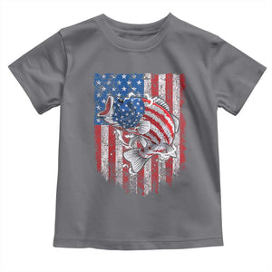 Funny Bass Fish Fishing Vintage American Flag Patriotic Toddler T Shirt TS11 Charcoal Print Your Wear