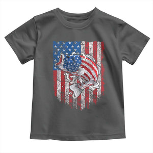 Funny Bass Fish Fishing Vintage American Flag Patriotic Toddler T Shirt TS11 Dark Heather Print Your Wear