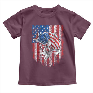 Funny Bass Fish Fishing Vintage American Flag Patriotic Toddler T Shirt TS11 Maroon Print Your Wear