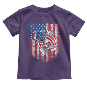 Funny Bass Fish Fishing Vintage American Flag Patriotic Toddler T Shirt TS11 Purple Print Your Wear