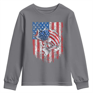 Funny Bass Fish Fishing Vintage American Flag Patriotic Youth Sweatshirt TS11 Charcoal Print Your Wear