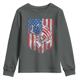 Funny Bass Fish Fishing Vintage American Flag Patriotic Youth Sweatshirt TS11 Dark Heather Print Your Wear
