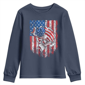 Funny Bass Fish Fishing Vintage American Flag Patriotic Youth Sweatshirt TS11 Navy Print Your Wear