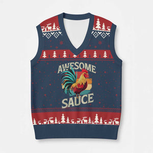 Funny Awesome Sauce Rooster V-Neck Knit Sweater Vest Vintage Retro Chicken TS11 Navy Red Print Your Wear