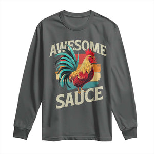 Funny Awesome Sauce Rooster Long Sleeve Shirt Vintage Retro Chicken TS11 Dark Heather Print Your Wear