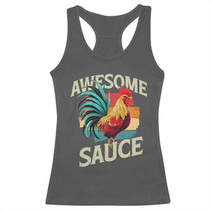 Funny Awesome Sauce Rooster Racerback Tank Top Vintage Retro Chicken TS11 Dark Heather Print Your Wear
