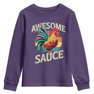 Funny Awesome Sauce Rooster Youth Sweatshirt Vintage Retro Chicken TS11 Purple Print Your Wear