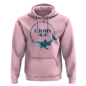 Whale Shark Lover Hoodie 1 John 4:4 Inspired Style Christian Aesthetic Ocean Animal TS11 Light Pink Print Your Wear