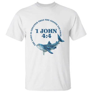 Whale Shark Lover T Shirt 1 John 4:4 Inspired Style Christian Aesthetic Ocean Animal TS11 White Print Your Wear