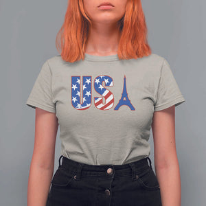 French-American Heritage Month T Shirt For Women USA Eiffel Tower Paris Holiday Souvenir TS11 Sand Print Your Wear