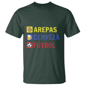 Arepas Cerveza Futbol T Shirt Colombian Slang Colombia Flag TS11 Dark Forest Green Print Your Wear
