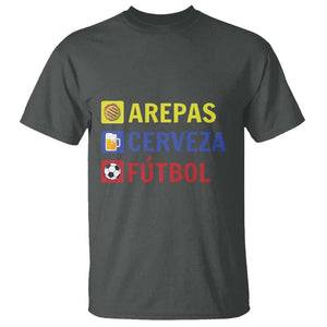 Arepas Cerveza Futbol T Shirt Colombian Slang Colombia Flag TS11 Dark Heather Print Your Wear