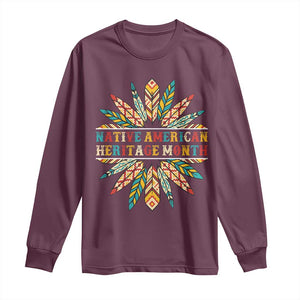 Native American Heritage Month Long Sleeve Shirt Indigenous Pride Feathers TS11 Maroon Print Your Wear