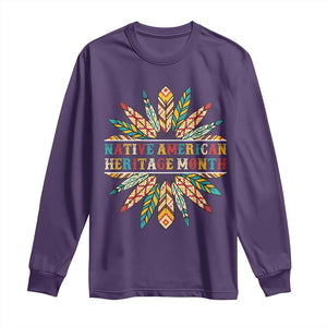 Native American Heritage Month Long Sleeve Shirt Indigenous Pride Feathers TS11 Purple Print Your Wear