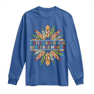 Native American Heritage Month Long Sleeve Shirt Indigenous Pride Feathers TS11 Royal Blue Print Your Wear