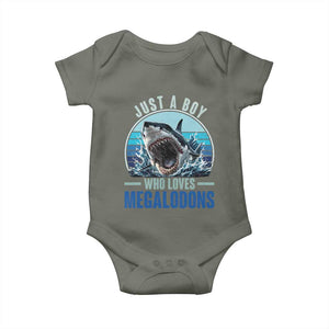 Just A Boy Who Loves Megalodons Baby Onesie Megalodon Shark Lover Retro Graphic