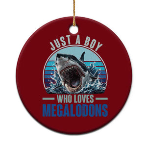 Just A Boy Who Loves Megalodons Ceramic Ornament Megalodon Shark Lover Retro Graphic