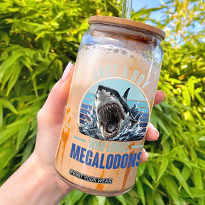 Just A Boy Who Loves Megalodons Glass Can Megalodon Shark Lover Retro Graphic