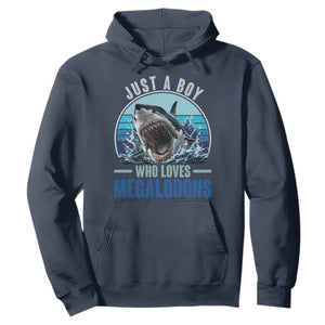 Just A Boy Who Loves Megalodons Hoodie Megalodon Shark Lover Retro Graphic