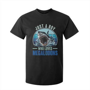 Just A Boy Who Loves Megalodons T Shirt For Kid Megalodon Shark Lover Retro Graphic