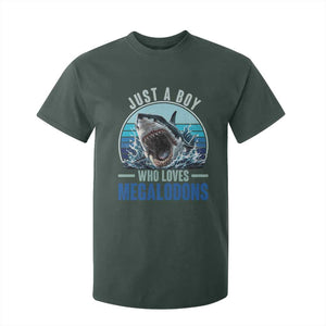 Just A Boy Who Loves Megalodons T Shirt For Kid Megalodon Shark Lover Retro Graphic