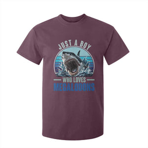 Just A Boy Who Loves Megalodons T Shirt For Kid Megalodon Shark Lover Retro Graphic
