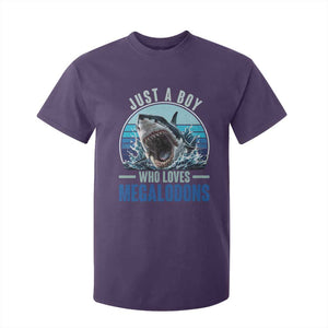 Just A Boy Who Loves Megalodons T Shirt For Kid Megalodon Shark Lover Retro Graphic