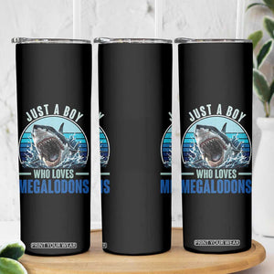 Just A Boy Who Loves Megalodons Skinny Tumbler Megalodon Shark Lover Retro Graphic