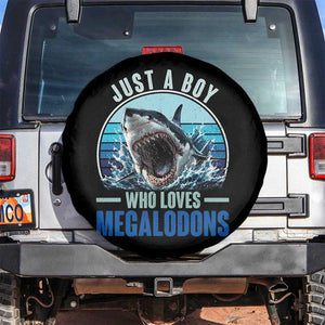 Just A Boy Who Loves Megalodons Spare Tire Cover Megalodon Shark Lover Retro Graphic