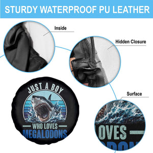 Just A Boy Who Loves Megalodons Spare Tire Cover Megalodon Shark Lover Retro Graphic