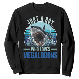 Just A Boy Who Loves Megalodons Sweatshirt Megalodon Shark Lover Retro Graphic