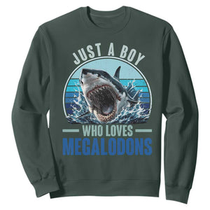 Just A Boy Who Loves Megalodons Sweatshirt Megalodon Shark Lover Retro Graphic