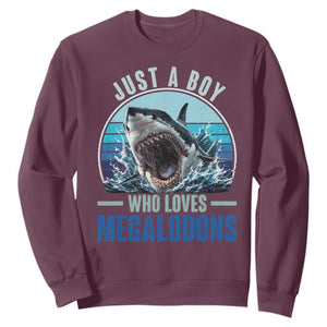 Just A Boy Who Loves Megalodons Sweatshirt Megalodon Shark Lover Retro Graphic