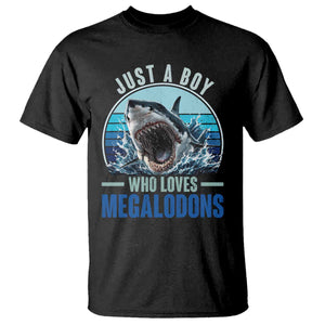 Just A Boy Who Loves Megalodons T Shirt Megalodon Shark Lover Retro Graphic