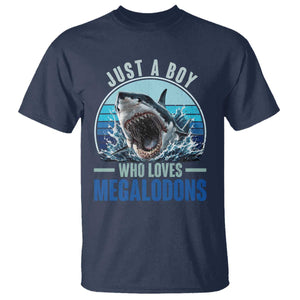 Just A Boy Who Loves Megalodons T Shirt Megalodon Shark Lover Retro Graphic