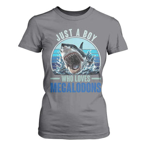 Just A Boy Who Loves Megalodons T Shirt For Women Megalodon Shark Lover Retro Graphic