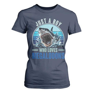 Just A Boy Who Loves Megalodons T Shirt For Women Megalodon Shark Lover Retro Graphic