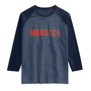 Proud Moroccan Vintage Marocco Flag Green Stripes Raglan Shirt TS11 Heather Denim Navy Print Your Wear