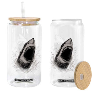 Vintage Great White Shark Jaw Graphic Glass Can Marine Life Gifts