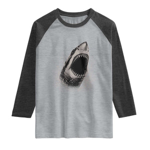 Vintage Great White Shark Jaw Graphic Raglan Shirt Marine Life Gifts